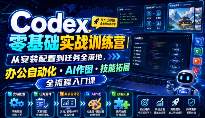 Codex零基础实战训练营｜从安装配置到任务全落地，办公自动化・AI作图・技能拓展全流程入门课-创业资源网