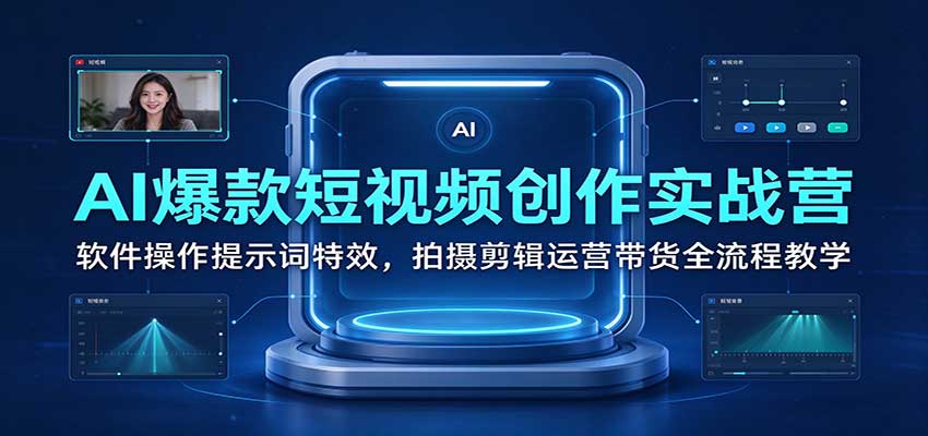 AI爆款短视频创作实战营：软件操作提示词特效，拍摄剪辑运营带货全流程教学-创业资源网