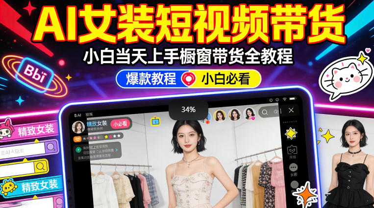 AI女装短视频橱窗带货：小白零门槛当天上手，高佣金爆款轻松賺！-创业资源网