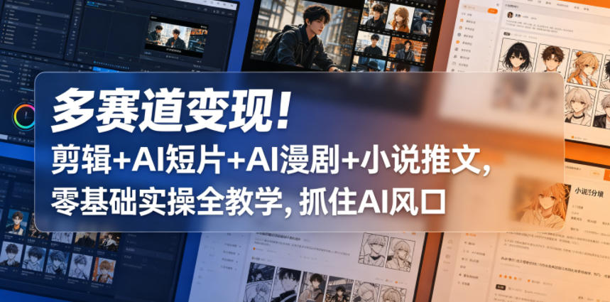 多赛道变现！剪辑+AI短片+AI漫剧+小说推文，零基础实操全教学，抓住AI风口-创业资源网