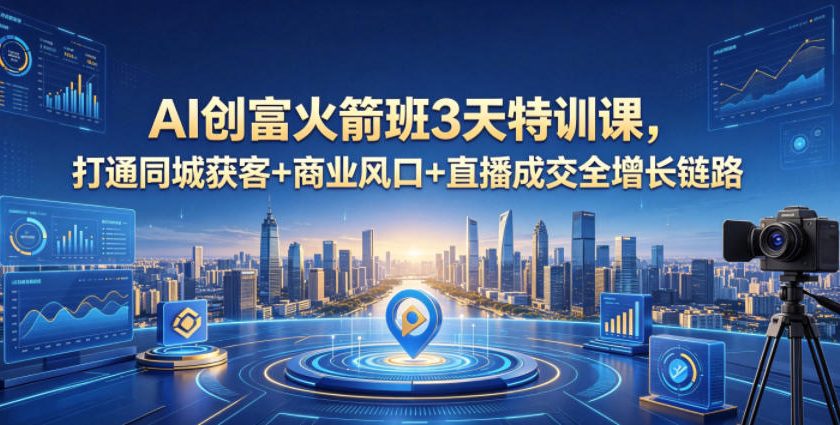 AI创富火箭班3天特训课，打通同城获客+商业风口+直播成交全增长链路，2026年4月新课-创业资源网