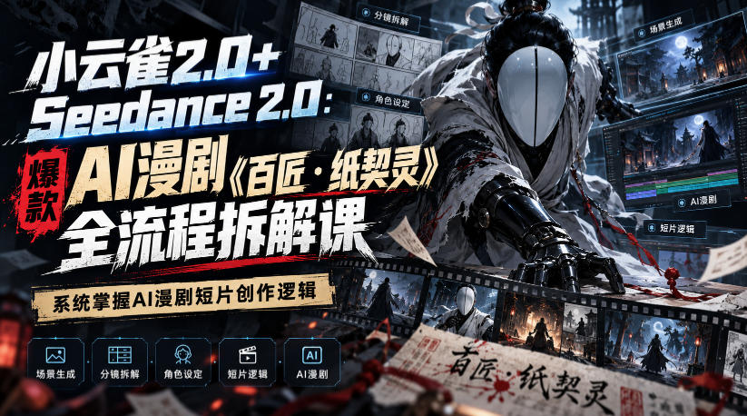 小云雀2.0+Seedance 2.0：爆款AI漫剧《百匠・纸契灵》全流程拆解课，系统掌握AI漫剧短片创作逻辑-创业资源网