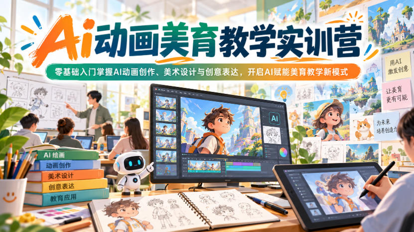 Ai动画美育教学实训营，零基础入门掌握AI动画创作、美术设计与创意表达，开启AI赋能美育教学新模式-创业资源网