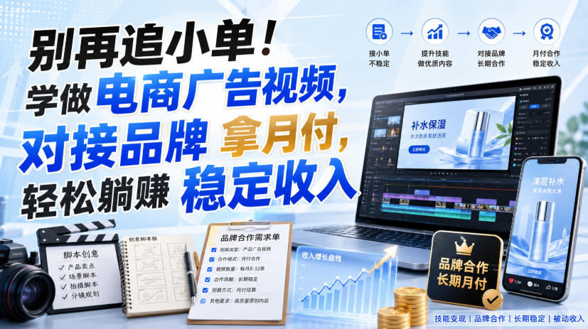别再追小单！学做电商广告视频，对接品牌拿月付，轻松躺賺稳定收入【原创双语字幕】-创业资源网