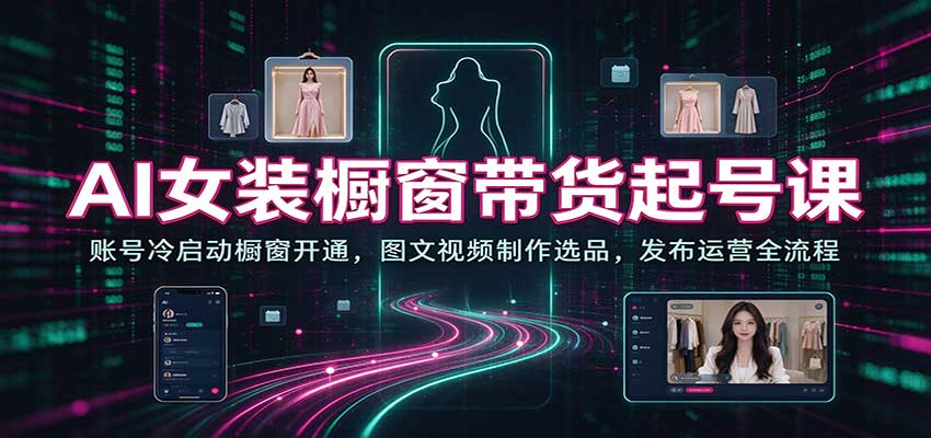 AI女装橱窗带货起号课：账号冷启动橱窗开通，图文视频制作选品，发布运营全流程-创业资源网