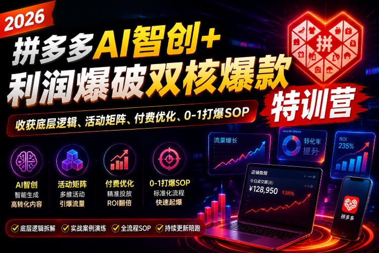 2026拼多多AI智创+利润爆破双核爆款特训营，收获底层逻辑、活动矩阵、付费优化、0-1打爆SOP（更新0810）-创业资源网
