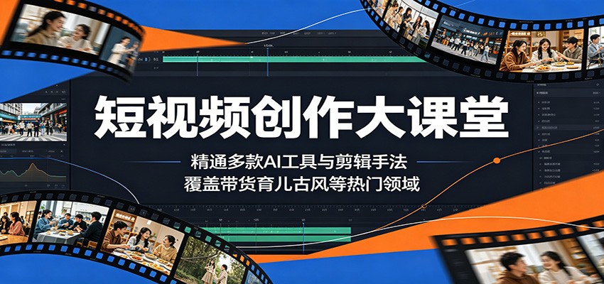 短视频创作大课堂：精通多款AI工具与剪辑手法，覆盖带货、育儿、古风等热门领域-创业资源网