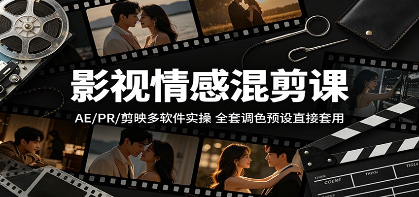 影视情感混剪课：AE/PR/剪映多软件实操，全套调色预设直接套用-创业资源网