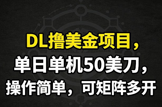 DL撸美金项目，单日单机50美刀，操作简单，可矩阵多开-创业资源网