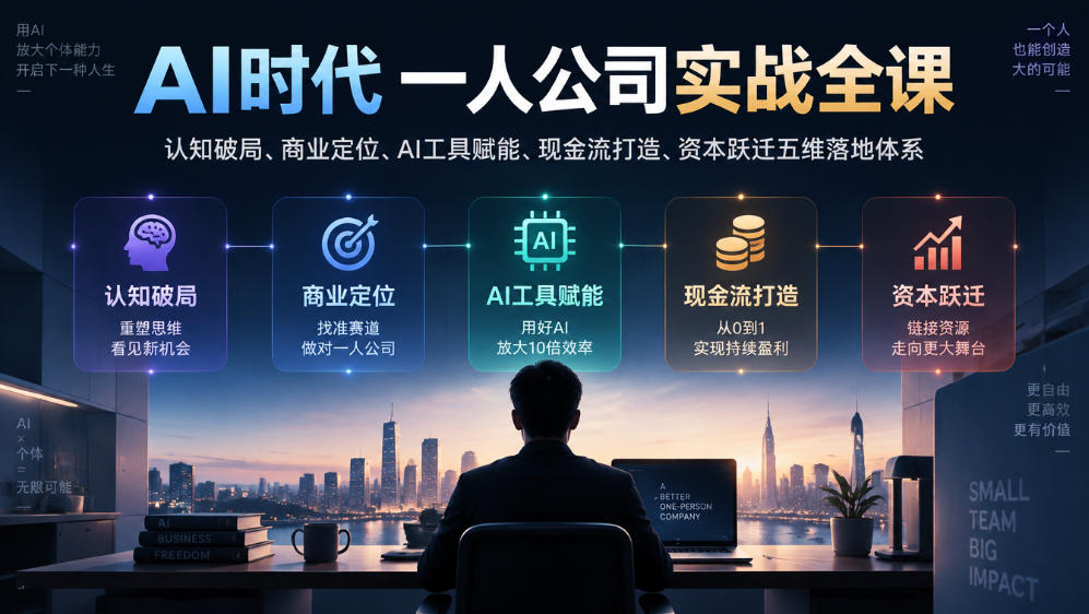 AI时代一人公司实战全课｜认知破局、商业定位、AI工具赋能、现金流打造、资本跃迁五维落地体系-创业资源网