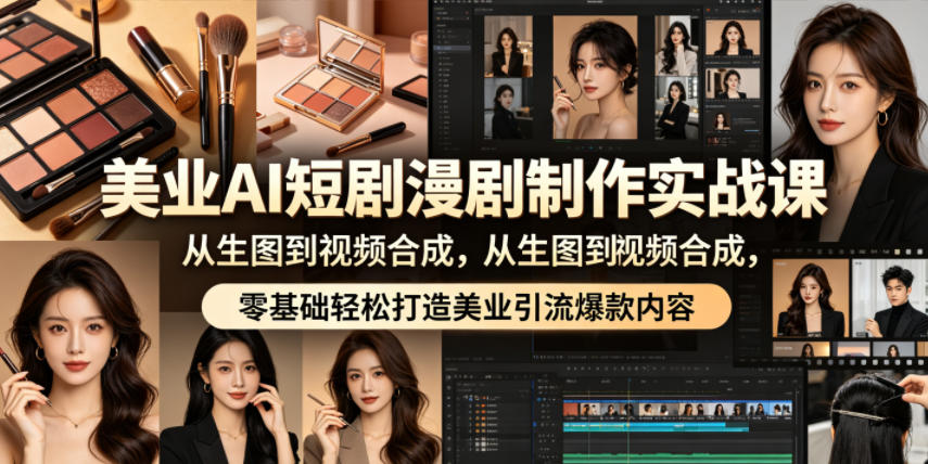 美业AI短剧漫剧制作实战课,从生图到视频合成,零基础轻松打造美业引流爆款内容-创业资源网