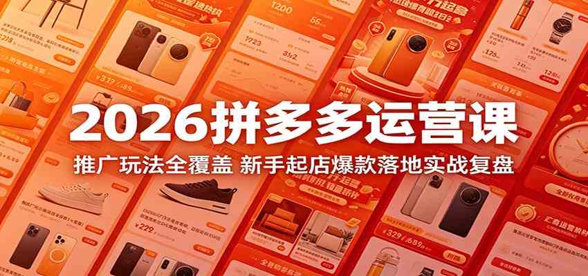 2026拼多多运营课：推广玩法全覆盖，新手起店爆款落地实战复盘-创业资源网