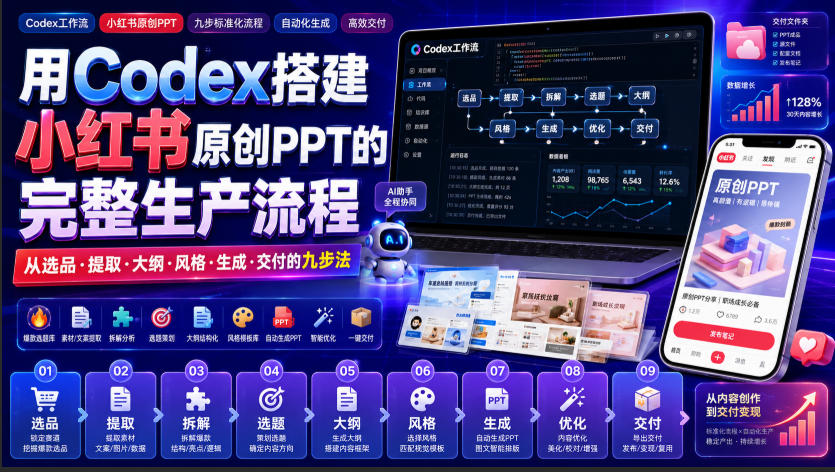 用Codex搭建小红书原创PPT的完整生产流程，从选品·提取·大纲·风格·生成·交付的九步法-创业资源网