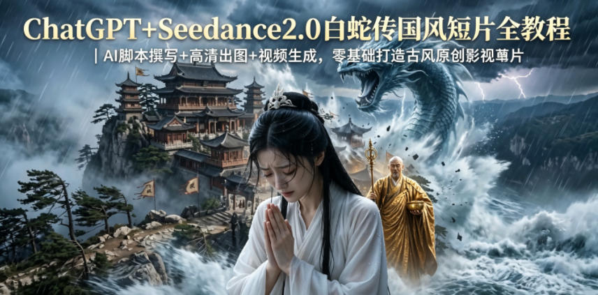 ChatGPT+Seedance2.0白蛇传国风短片全教程｜AI脚本撰写+高清出图+视频生成，零基础打造古风原创影视短片-创业资源网