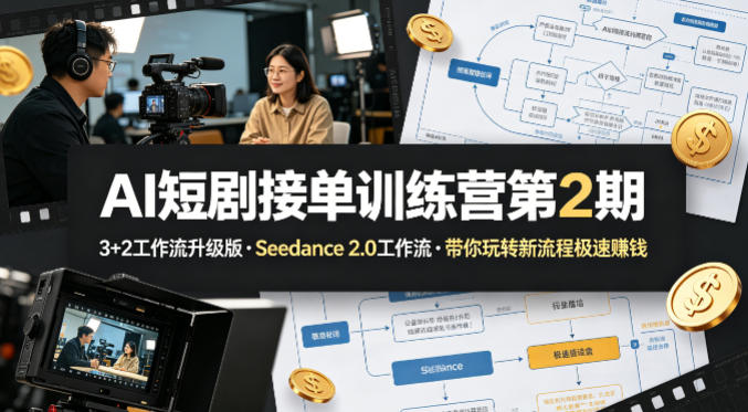 AI短剧接单训练营第2期，3+2工作流升级版，Seedance 2.0工作流，带你玩转新流程极速賺钱-创业资源网