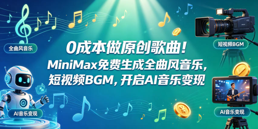 0成本做原创歌曲！MiniMax免费生成全曲风音乐，短视频BGM，开启AI音乐变现-创业资源网