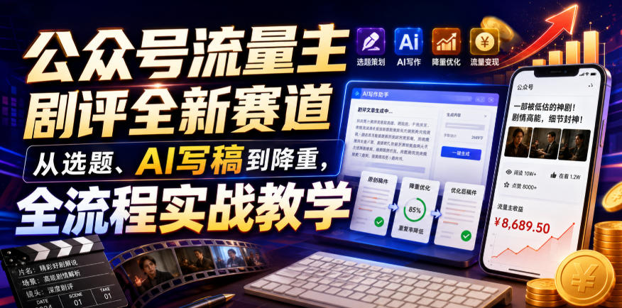 公众号流量主剧评全新赛道，从选题、AI写稿到降重，全流程实战教学-创业资源网