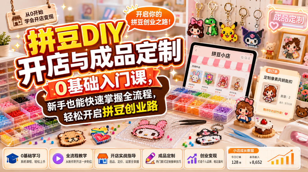 拼豆DIY开店与成品定制0基础入门课,新手也能快速掌握全流程,轻松开启拼豆创业路-创业资源网