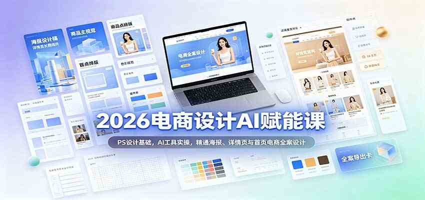 2026电商设计AI赋能课：PS设计基础，AI工具实操，精通海报、详情页与首页电商全案设计-创业资源网