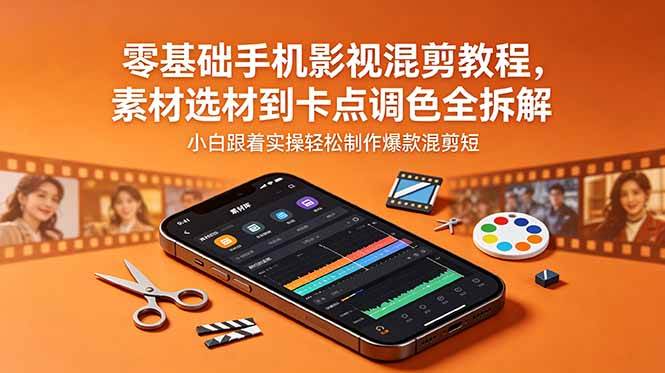 （18750期）零基础手机影视混剪教程，素材选材到卡点调色全拆解，小白跟着实操轻松制作爆款混剪短片-创业资源网