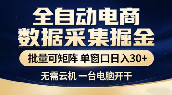 独家电商数据全自动采集项目，批量可矩阵，单窗口轻松日入3张+【揭秘】-创业资源网