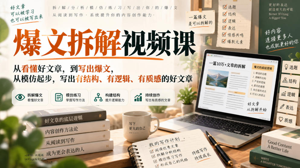 爆文拆解视频课，从看懂好文章，到写出爆文，从模仿起步，写出有结构、有逻辑、有质感的好文章-创业资源网
