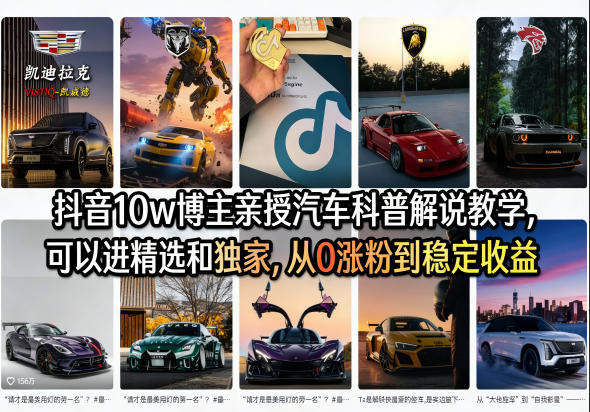 抖音10w博主亲授汽车科普解说教学，可以进精选和独家，从0涨粉到稳定收益（详细视频课程+1T素材）-创业资源网