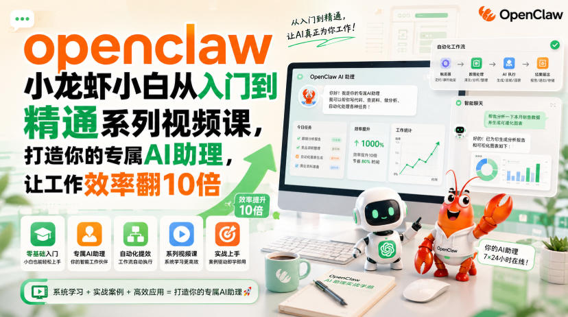 openclaw小龙虾小白从入门到精通系列视频课，打造你的专属AI助理，让工作效率翻10倍-创业资源网