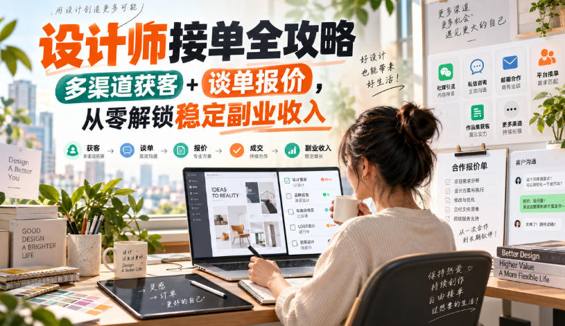 设计师接单全攻略-无水印，多渠道获客+谈单报价，从零解锁稳定副业收入-创业资源网