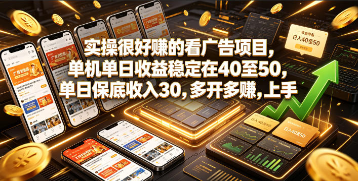 实操很好賺的看广告项目，单机单日收益稳定在40至50，单日保底收入30，多开多賺，上手就能变现【揭秘】-创业资源网