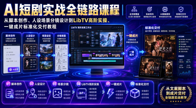 AI短剧实战全链路课程｜从脚本创作、人设场景分镜设计到LibTV高阶实操、一键成片标准化交付教程-创业资源网