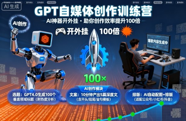 GPT自媒体创作训练营：AI神器开外挂，助你创作效率提升100倍-创业资源网