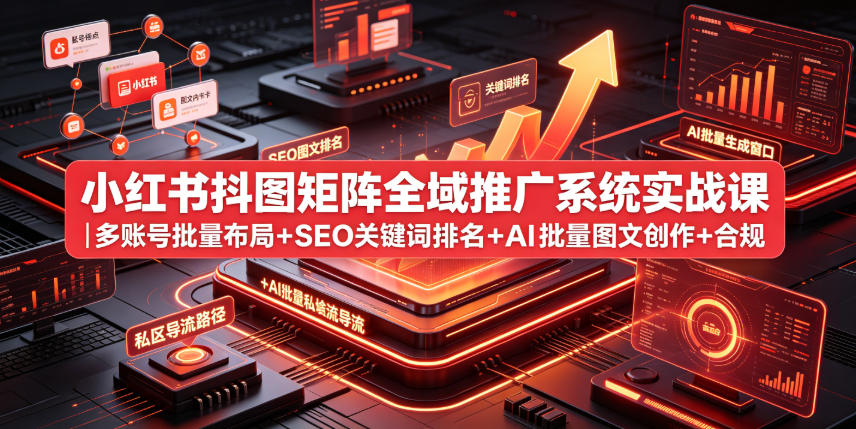 小红书抖图矩阵全域推广系统实战课｜多账号批量布局+SEO关键词排名+AI批量图文创作+合规私域导流完整落地教程-创业资源网