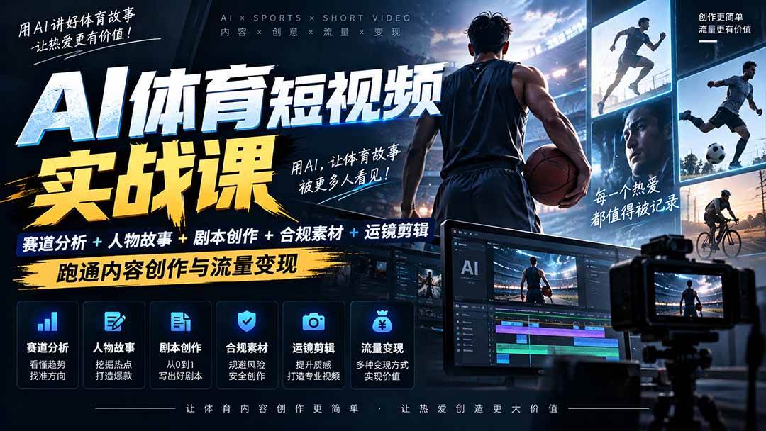 （20515期）AI体育短视频赛道顶级玩法｜赛道分析+人物故事+剧本创作+版权处理+运镜剪辑，跑通流量变现-日赚1K+-创业资源网