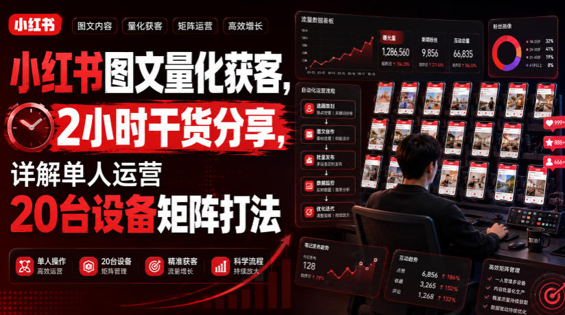 小红书图文量化获客，2小时干货分享，详解单人运营20台设备矩阵打法-创业资源网