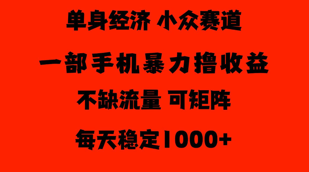 26年暴力单身经济，稳定日入500-1k，不缺流量，流量极大，冷门小众赛道，门槛低小白轻松上手【揭秘】-创业资源网