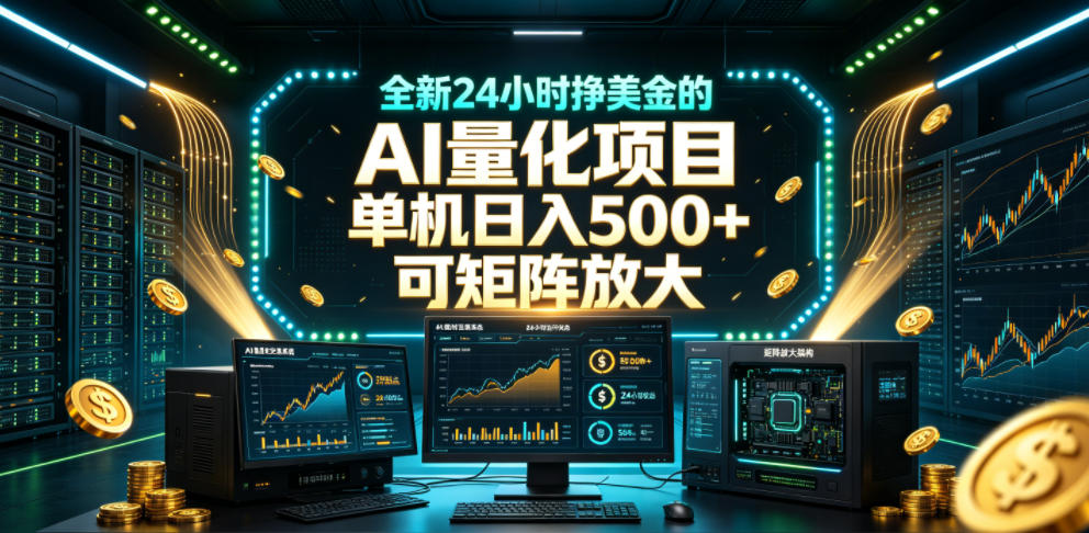 全新24小时挣美金的AI量化项目,单机日入500+,每天见收益,可矩阵放大【揭秘】-创业资源网