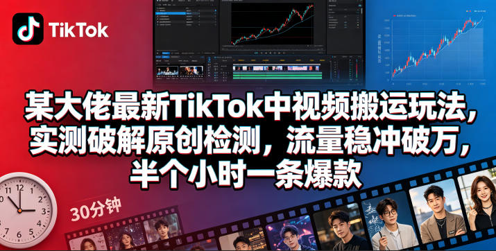 某大佬最新TikTok中视频搬运玩法，实测破解原创检测，流量稳冲破万，半个小时一条爆款-创业资源网
