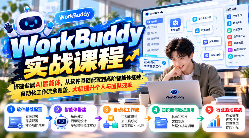 WorkBuddy实战课程，搭建专属AI智能体，从软件基础配置到高阶智能体搭建、自动化工作流全覆盖，大幅提升个人与团队效率-创业资源网