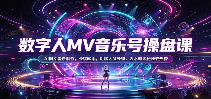 数字人MV音乐号操盘课:AI图文音乐制作,分镜脚本,对嘴人脸处理,去水印零粉挂载热榜-创业资源网