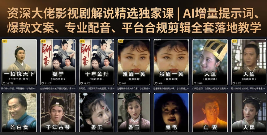 资深大佬影视剧解说精选独家课｜AI增量提示词、爆款文案、专业配音、平台合规剪辑全套落地教学-创业资源网