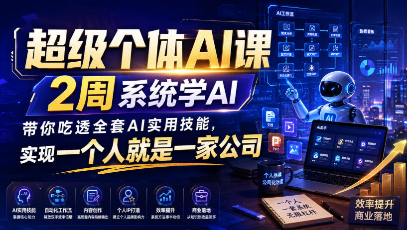 超级个体AI课，2周系统学AI，带你吃透全套AI实用技能，实现一个人就是一家公司-创业资源网