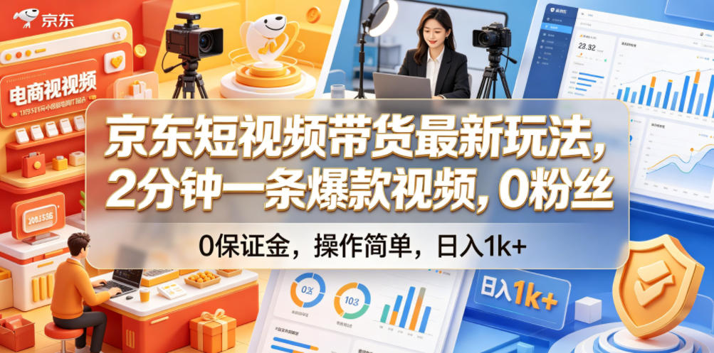 京东短视频带货最新玩法,2分钟一条爆款视频,0粉丝,0保证金,操作简单,日入1k+【揭秘】-创业资源网