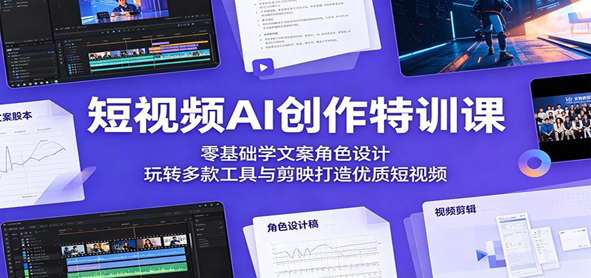 短视频AI创作特训课：零基础学文案角色设计，玩转多款工具与剪映打造优质短视频-创业资源网