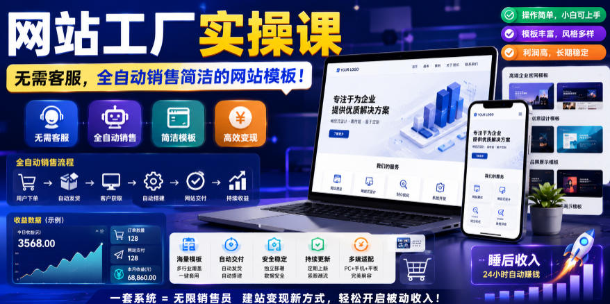 网站工厂实操课，无需客服，网站模板自动赚钱！【原创双语字幕】-创业资源网