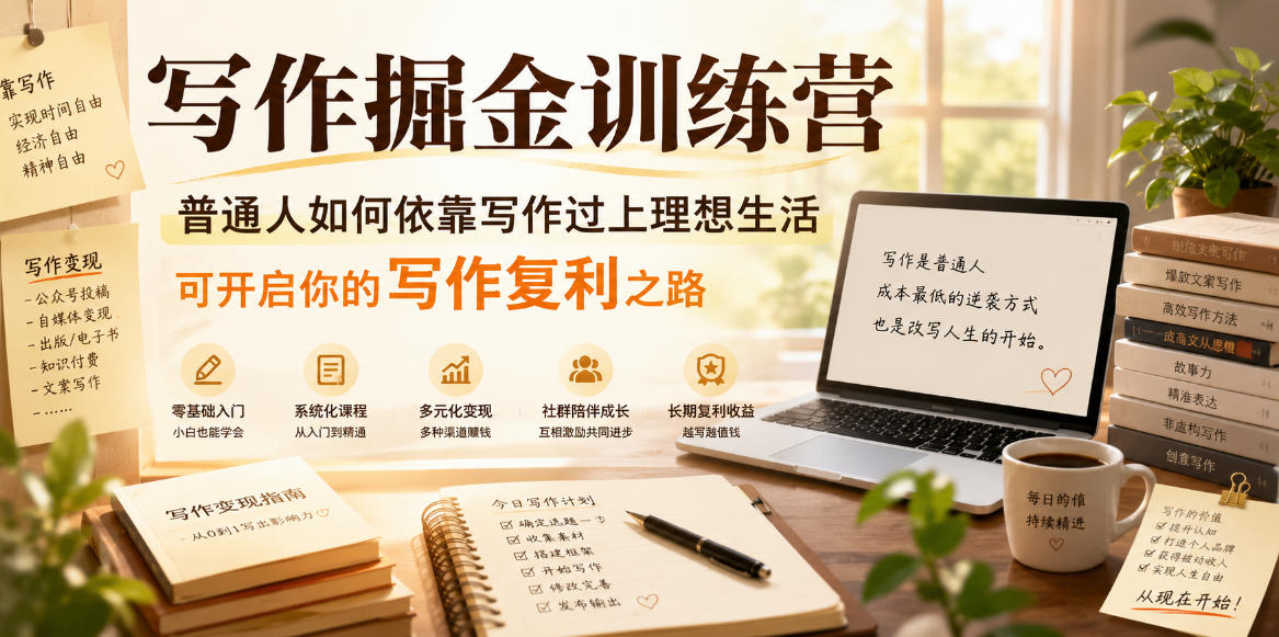 写作掘金训练营，普通人如何依靠写作过上理想生活，可开启你的写作复利之路（更新6月）-创业资源网