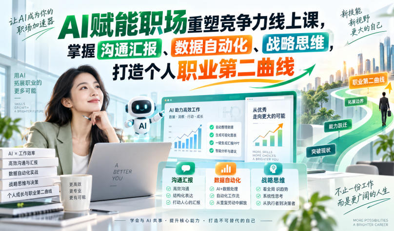 AI赋能职场重塑竞争力线上课，掌握沟通汇报、数据自动化、战略思维，打造个人职业第二曲线-创业资源网