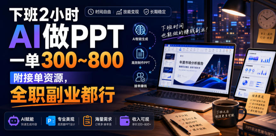 下班2小时AI做PPT，一单300~800，附接单资源，全职副业都行【揭秘】-创业资源网