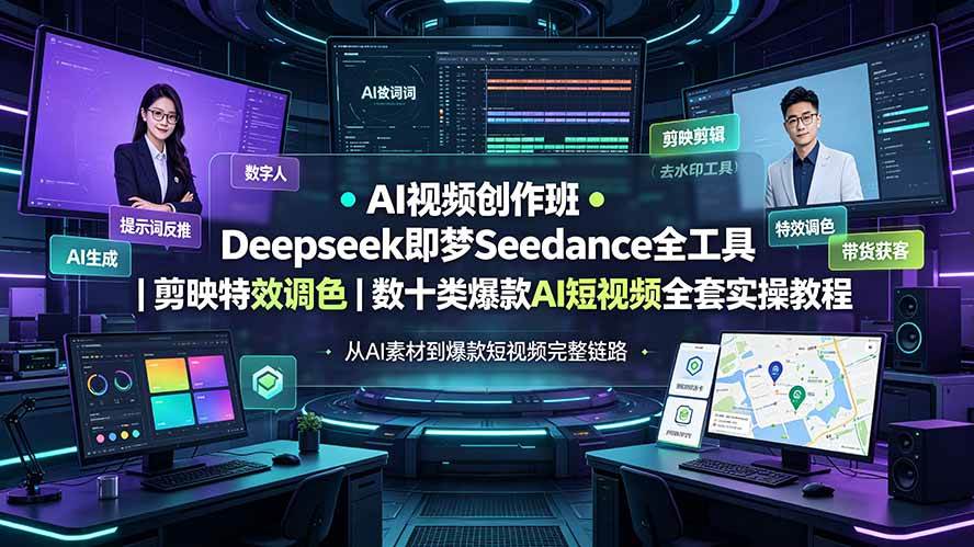(19454期)AI视频创作班◆Deepseek即梦Seedance全工具|剪映特效调色|数十类爆款AI短视频全套实操教程-创业资源网