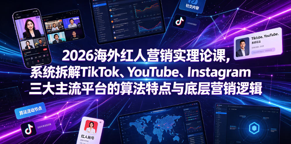 2026海外红人营销实理论课，系统拆解TikTok、YouTube、Instagram三大主流平台的算法特点与底层营销逻辑-创业资源网